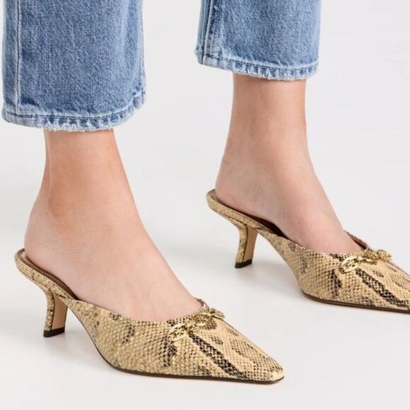 New Sam Edelman Brynne Mule in Golden Tan snake skin kitten heels slipon pointed - Picture 2 of 9